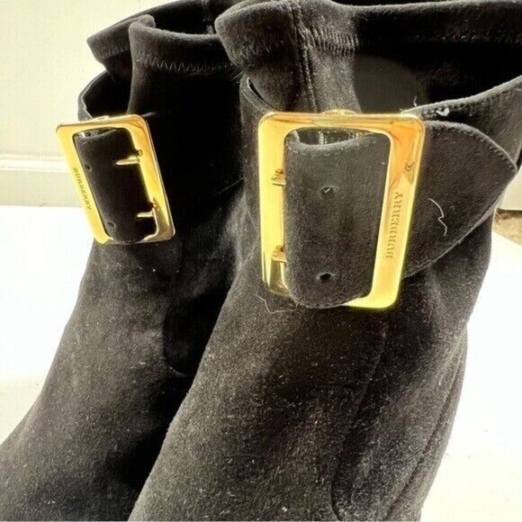 Burberry Women's 10 Britannia Buckle Block Suede Black Heel Buckle Booties - Picture 10 of 15